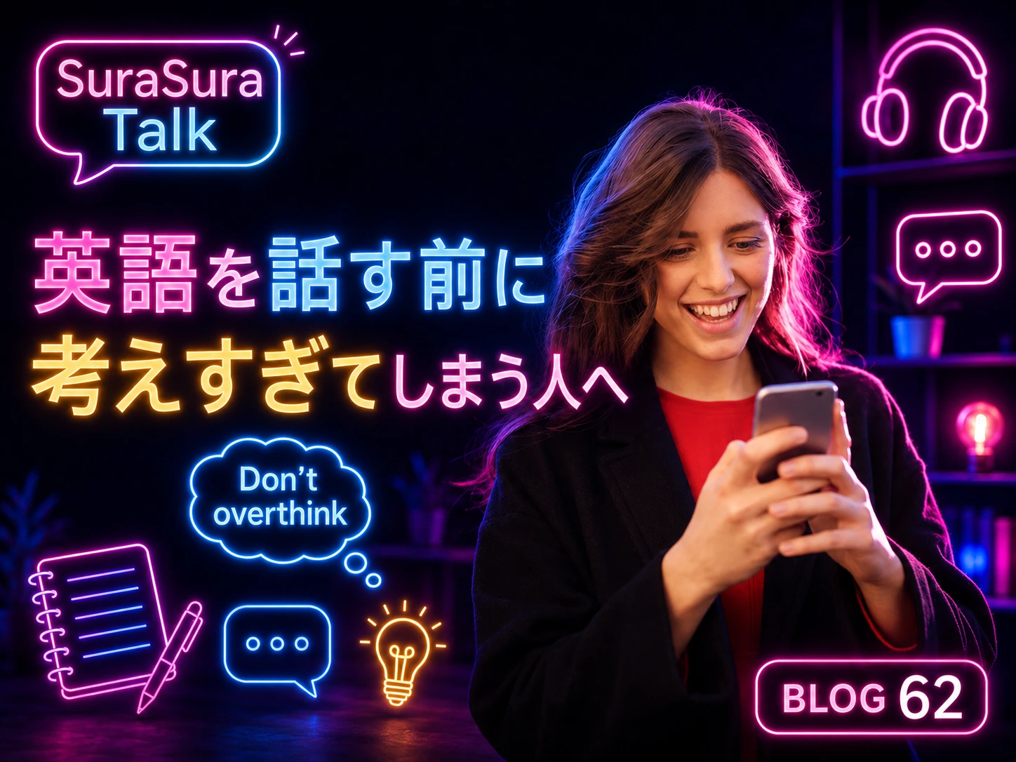 英語を話す前に考えすぎてしまいスマートフォンを見ながら立ち止まる女性