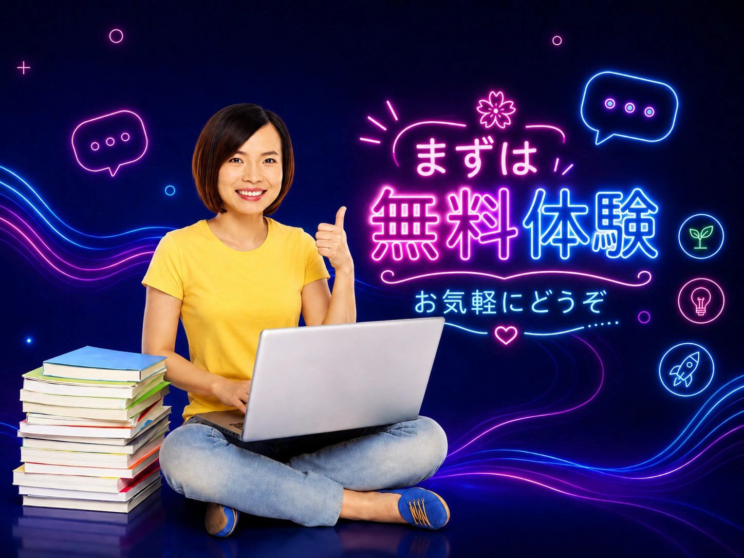 無料体験レッスンを案内するオンライン英語学習のイメージ